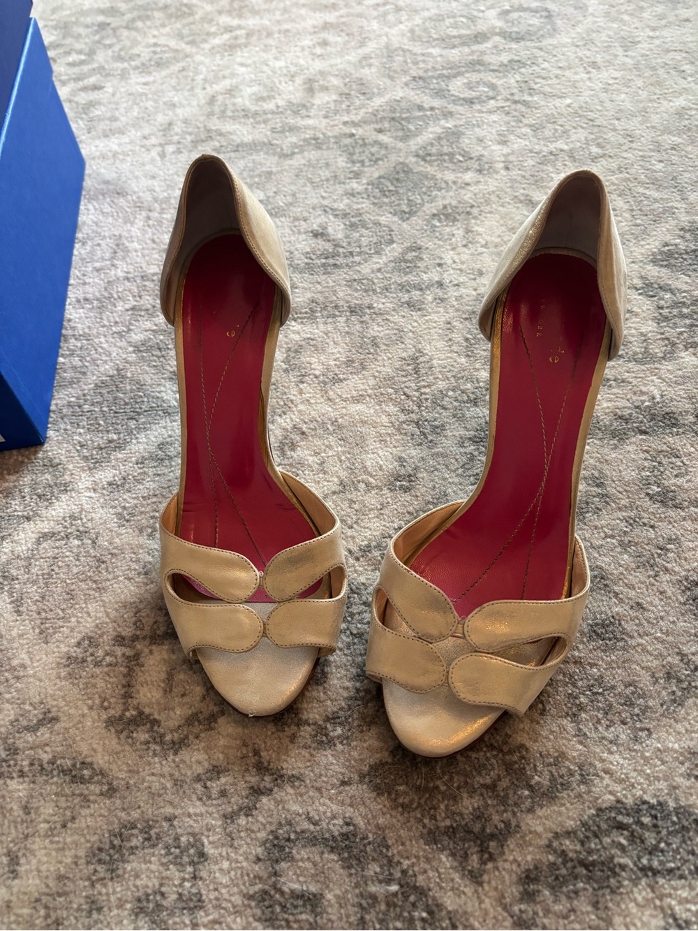 kate spade Gold Open-Toe Heels with Pink Insole